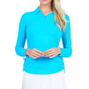 NWT! IBKUL Women's Turquoise Adjustable Drawstring 1/4 Zip Golf Polo M